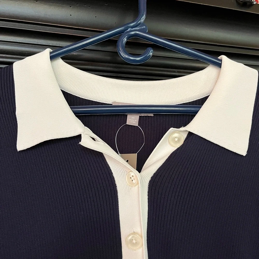 J. Crew Navy Ribbed Polo Dress with White Trim NWT 3x